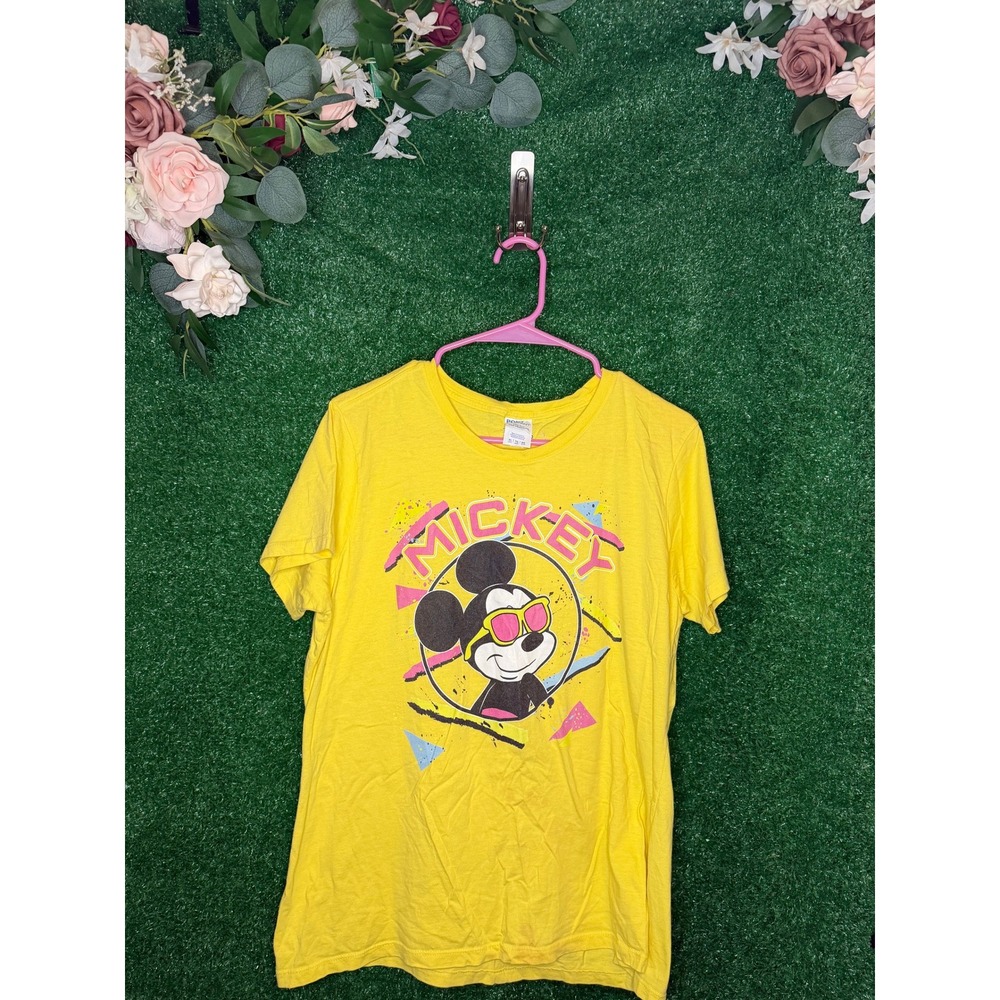 Disney Mickey Mouse Modern Retro 80s Graphic Yellow T-Shirt Women's XL